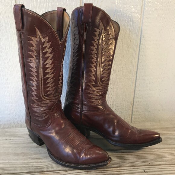 Tony Lama Gold Label Mens Mahogany Brown Cowboy Western Dress Boot 10 D 6137 USA - Picture 1 of 14